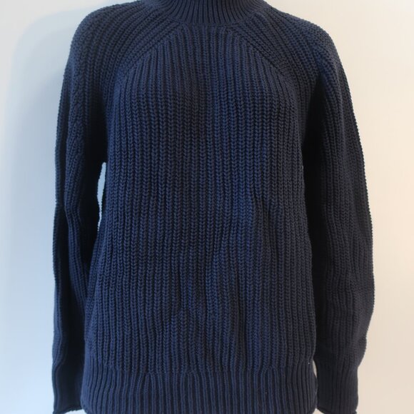 Womens J. Crew Navy Blue Mock Neck Chunky Knit Sweater L - Picture 2 of 8